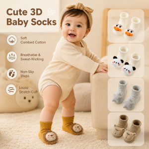 AILEBE Baby Socks Cute 3D Cartoon Combed Cotton Socks Class A Soft Breathable Non-Slip Sole Elastic Loose Cuffs No Tightness Sweat-Wicking Odor-Free Newborn Infant Baby Boys Girls 0-3 Years Pambahay OOTD