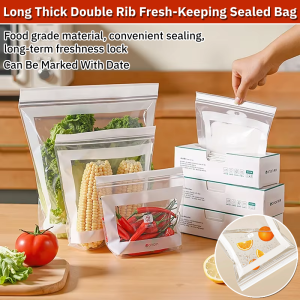 Long Thick Double Rib Fresh-Keeping Sealed Bag Household Refrigerator Storage Bag Reusable Food Compact Bag Can Be Marked With Date