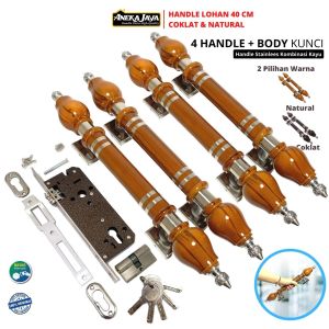 4 Handle Pintu Rumah Set Kunci Panjang 40 cm / Gagang Pintu Rumah / Tarikan Pintu Rumah / Pegangan Pintu Rumah Coklat Natural