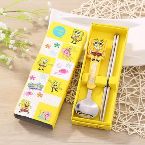 Xanlyshe  Xanh dương và trắng sứ muỗng thép không gỉ nĩa đũa Bộ đồ ăn hai mảnh Hộp quà tặng