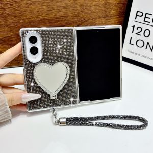 Silicone Case for Samsung Galaxy Z Fold 8 Ultra/8/7/6 Phone Case Glitter Sparkle Bling Matte Back Cases Makeup Mirror Stand Shockproof Protective Cover for Samsung Z Fold 8,Silver