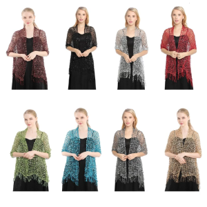 Fashion Summer Wedding Party Shawl for Woman Tassels Trim Wrap Casual Shawls with Shinning Sequins Female