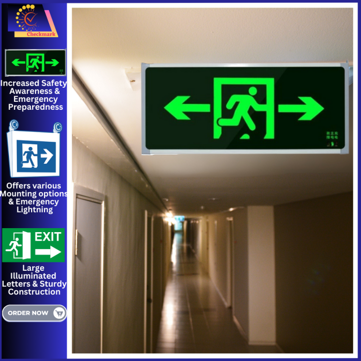 Checkmark | Big Beam Exit Sign w/ Emergency Lights Industrial Emergency ...