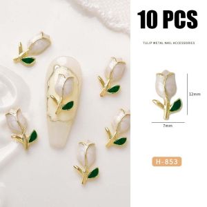 10pcs Nail Art Alloy Tulip 3D Nail Art Accessories Metal Texture Light Luxury Drip Oil Rose Nail Art