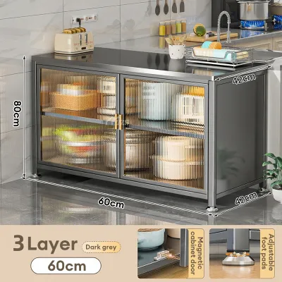 CompactSteel​​ store Multi-functional Kitchen Storage Cabinet with Slab Shelves|Carbon Steel Frame & Countertop | Heavy Duty Sideboard Cupboard & Organizer