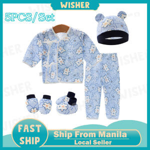 5 Pieces/Set Baby Clothing Set Top + Pants + Hat + Finger Mittens + Booties Cotton Newborn 5 Piece Baby Clothing Set 0-3 Months