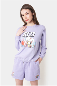 Joy Sana Setelan Short Pants Dan Sweateshirt BETE 21 / Baju Setelan Sweater Dan Celana Pendek Warna Lilac