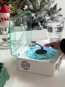 Waves Vinyl Player Bluetooth Speaker With White Noise R Turntable Speaker Sleep Aid Vitrola Shaped Speaker With RGB Light