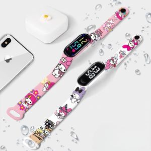 Sanrio นาฬิกาดิจิตอลอะนิเมะ Sanrio Melody นักเรียนซิลิโคนอิเล ็ กทรอนิกส ์ LED สายรัดข ้ อมือเด ็ กปริศนาของเล ่ นเด ็ กของขวัญวันเกิด