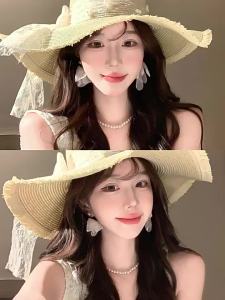 Summer Beach Straw Hat Womens Summer Seaside Vacation Big Brim UV-Proof Sun Protection Sun Shade Sun Hat Wide Brim