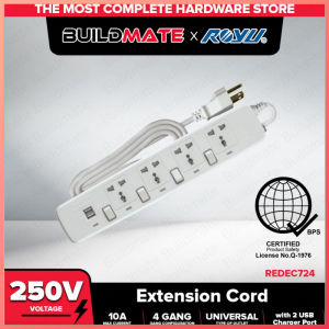 ROYU 4 Gang Universal Socket Outlet with Switches Extension Cord Wire Surge Protector White REDEC724