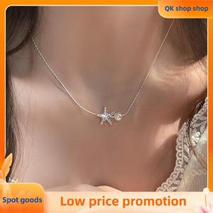 ✨QK shop✨ Fashion Bright Silver Starfish Pearl Necklace Pendant Clavicle Chain Jewelry Accessories For Wedding Party Women Girls Gifts