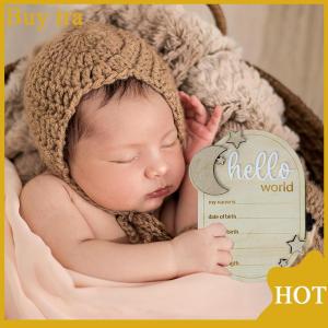 [Buytra] Baby Announcement Sign 5.91x4.13 Inch Wooden Newborn Announcement Sign Hello World Newborn Sign