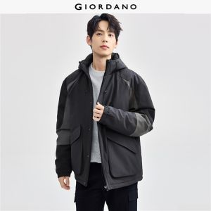 GIORDANO Men Jackets Flap Pockets Hooded Padded Jackets Windproof Placket Fashionable Casual Contrast Jackets 01076719