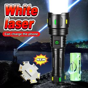 White Laser flashlight super bright torch light powerful flashlights heavy duty Long range Spotlight camping Lantern zoomable flashlight waterproof flashlight 100000 lumens emergency light Rechargeable work light led touch light 18650 flashlight powerbank