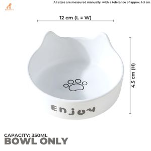 Rennas Ceramic Cat Bowl Wood Stand High Foot Guard Dog Food Bowl Anti-overturning Pet Water Bowl