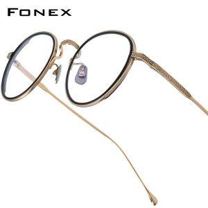 FONEX Titan nguyên chất Gọng kính phụ nữ thiết kế thương hiệu Tròn Kiểu retro cổ điển Kính mắt nam Full-rim Nhật Bản chất lượng cao siêu nhẹ tùy chỉnh kính mắt cho mắt lo06