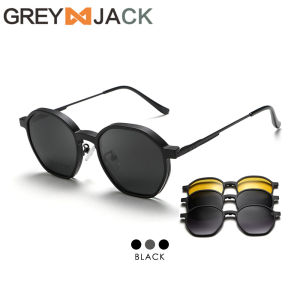 Grey Jack Kacamata Clip On 3in1 Lens Polarized Night Drive Bahan Metal+TR Ringan Kokoh Bisa Minus Antiradiasi Blueray Photocromic Bluecromic 8135