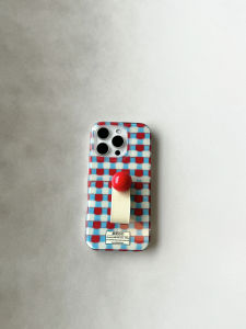 Korean Ins Red blue Grids Ring Buckle Phone Case for iPhone 16 15 14 13 Pro Max Back Cover Fund