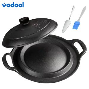 VODOOL Large 11 Inch Cast Iron Skillet with Lid Heavy Duty Non-Stick Pan for Camping and Home Kitchen