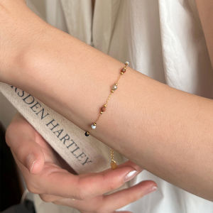 Besfome thời trang dầu đầy màu sắc nhỏ giọt hạt tròn Chuỗi vòng cổ 18K thép vàng không gỉ không xỉn màu Chuỗi vòng cổ & Vòng đeo tay