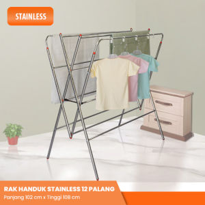 PROMO MENARIK Jemuran Baju Pakaian Rak Handuk Stainless 12 Palang 1Meter Super Murah - RH12