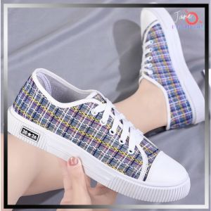Sepatu Kanvas Wanita Korea Fashion Import Casual Sport Flat Plaid Canvas Shoes SH109