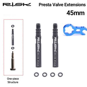 RISK Bike Bicycle Inner Tubes Presta Valve Extender Extension With Core Wrench Integrated/Removable Aluminium 45mm 80mm
