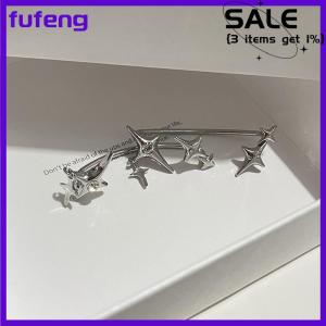 fufeng 1 cặp thời trang bạc màu sao Clip Ear Cuff Earrings đối với phụ nữ Zircon không hợp thời trang ear Clip Gothic không thường xuyên EARCUFF Bông tai đồ trang sức
