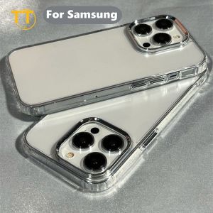 Tri-Town Simple Shockproof Soft Tpu Case for Samsung A05 A06 A15 A56 A26 A36 A24 A05s A16 A14 S22 S23 S24 S25 Ultra Luxury Plating Metal Lens Frame Case