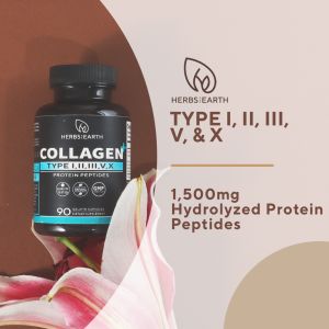 Herbs of the Earth Collagen Type IIIIIIV&X Hydrolyzed Protein Peptides 1800mg Supports Skin & Joint Wellness 90 Capsules