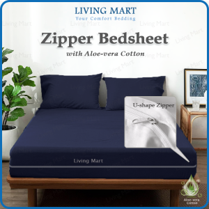 Premium Cotton Zip Bedsheet Plain High Quality Single 2"/4"/6" Super Single Queen 4"/8" U Shape Zip Design Durable Breathable
