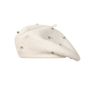K10SEQ Thanh lịch Mũ Beret Nữ Cổ điển với đá pha lê Mũ nghệ sĩ Xu hướng Đa năng Mũ len màu trơn Mùa Thu Đông