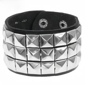 ZYJC Punk Vòng tay đính đá Da PU Goth Vòng đeo tay màu đen Có thể điều chỉnh Vòng tay kiểu Cuff Phong cách Rock