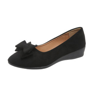 Free Shipping New Spring And Autumn WomenS Single Shoes Shallow-Toe Design With A Bow Comfortable Work Shoes Available In Large Sizes And With A Slight Wedge Heel Perfect For Moms.In Stock Now