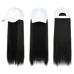 Wig hat all-in-one female summer fashionable all-match ear-hanging dyed long straight hair baseball hat wig female full head cover
