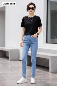 Premium Women’s Skinny Jeans - High-Waist Stretch Denim | Comfort Fit & Trendy Colors (Light Blue Mid Blue Dark Blue Black)