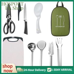 【HPS】 8 Pcs Camping Cookware Utensils Travel Set Stainless Steel Camping Cooking Set Portable Outdoor Camp Cookware Set for Backpacking Outdoor Camping