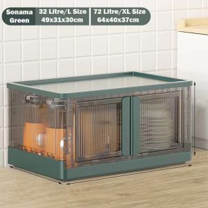 Stackable Storage Bins with Lids 3 PackCollapsible Storage Bins with Doors Plastic Folding Storage Box with WheelLarge Foldable Storage Boxes for Dormroom Clothes