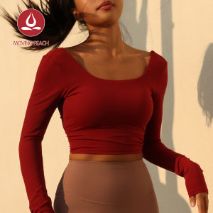 Di Chuyển Đào Tay áo dài Yoga Cho Phụ Nữ Bơ Mềm Mại Vuông Cổ áo lửng hở lưng Cố Định Áo Ngực Cup tập nhảy thể dục Chạy mặc hàng ngày Asv