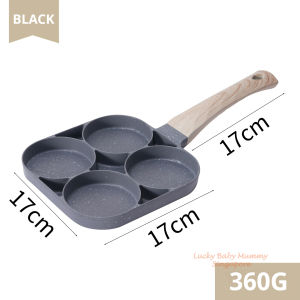 Maifan Stone 4-Hole Non-Stick Egg Burger Pan | Fast Heat Conducting | Wooden Handle |Rainbow Culture
