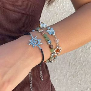 European and American ethnic style sun butterfly beaded bracelet womens light luxury retro colored star mushroom bracelet