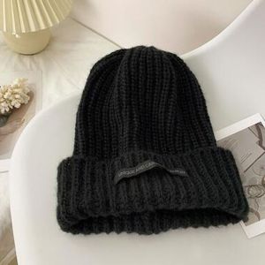 huiheyu knitted hats for women针织帽winter hats for women topi perempuan style korea帽子女韩版cap for women style Letter Knitted Beanies Solid Color Thicken Wool Cold Cap Elegant Korean Style Simple Skullies Female/Male