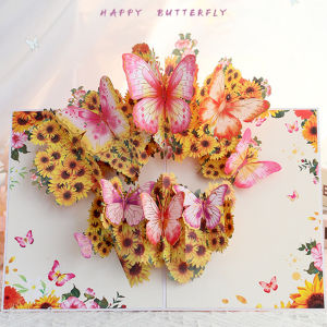 3D Flower Butterfly Garden Pop Up Greeting Card Lay Flat Display Widget with Envelope for Birthday New Year Thank You Christmas Valentines Day Multi‑Holiday Card