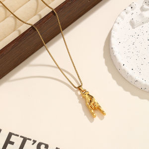 AE Hot-selling new products 18K Stainless steel necklace for women hip-hop rock gesture pendant trendy and unique niche necklace