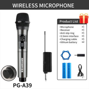 RAYHAYES Rechargeable Wireless Microphone Dual Handheld Microphone with Receiver Dynamic Microphone for Karaoke