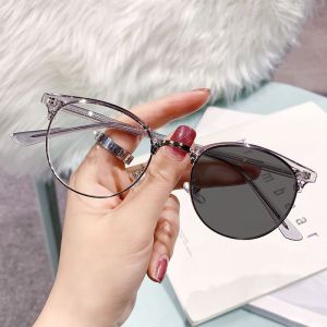 WE Kacamata Photochromic Anti Blue Light Anti Radiasi Blueray Premium Gaya Korea Bentuk Bulat Oval Bahan Metal untuk Pria dan Wanita K44