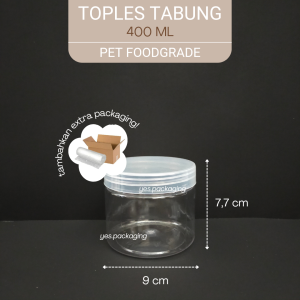 [400ML] TOPLES TABUNG Silinder Toples Jar Plastik Bening Transparan Cookies Kue Kering