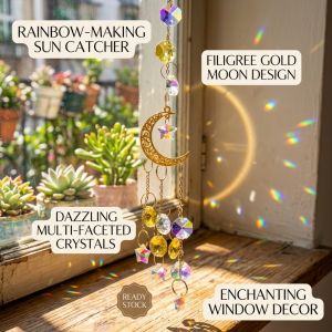 Crystal Sun Catcher Wind Chimes Planet Star Moon Hanging Ornament Home Garden Patio Decor Festival Gift Sunlight Prism