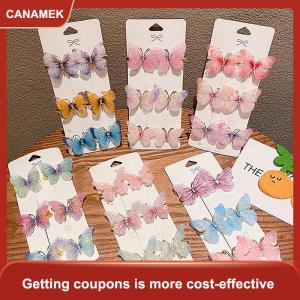 【CANAMEK 】 Random Colorful Butterfly Hairpins Girl Hair Clips Barrettes Women Sweet Hair Ornament Rainbow Headwear Fashion Hair Accessories